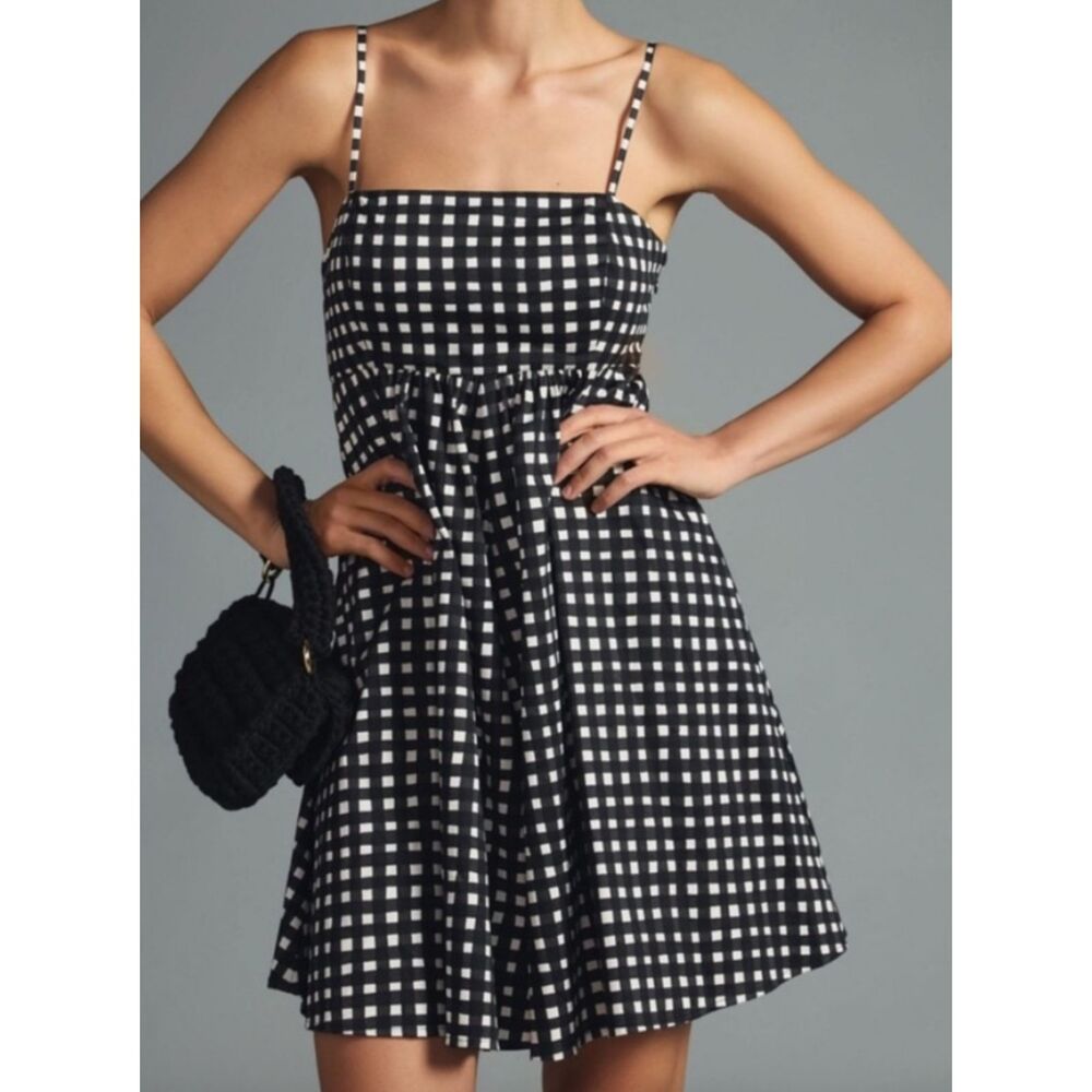 Anthropologie Hutch Gingham Sleeveless Romper Black White Sz S w Pockets